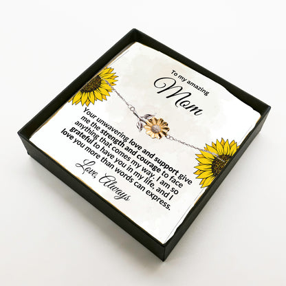 Mom Sunflower Bracelet – Sterling Silver with 18K Gold-Plated Petals – Meaningful Mother’s Day, Birthday, or Christmas Gift with Heartfelt Message Card - Mallard Moon Gift Shop