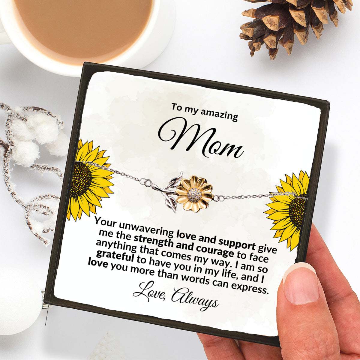 Mom Sunflower Bracelet – Sterling Silver with 18K Gold-Plated Petals – Meaningful Mother’s Day, Birthday, or Christmas Gift with Heartfelt Message Card - Mallard Moon Gift Shop