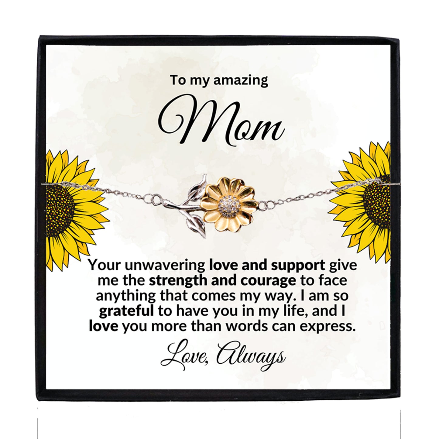 Mom Sunflower Bracelet – Sterling Silver with 18K Gold-Plated Petals – Meaningful Mother’s Day, Birthday, or Christmas Gift with Heartfelt Message Card - Mallard Moon Gift Shop