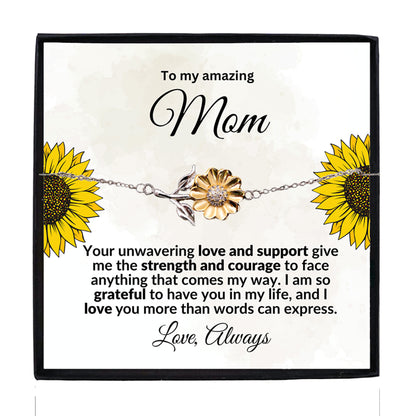 Mom Sunflower Bracelet – Sterling Silver with 18K Gold-Plated Petals – Meaningful Mother’s Day, Birthday, or Christmas Gift with Heartfelt Message Card - Mallard Moon Gift Shop