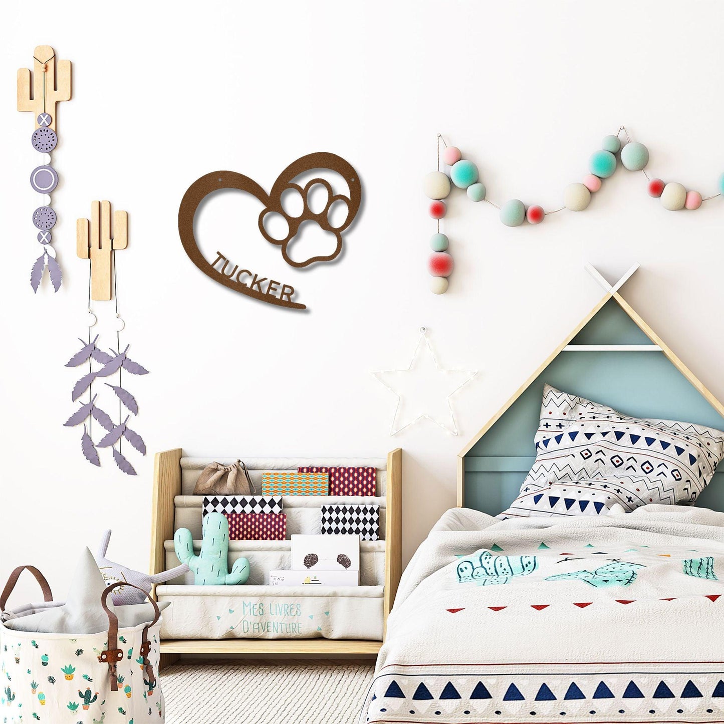 Puppy Love Paw Print Monogram Personalized Metal Art Wall Sign - Mallard Moon Gift Shop