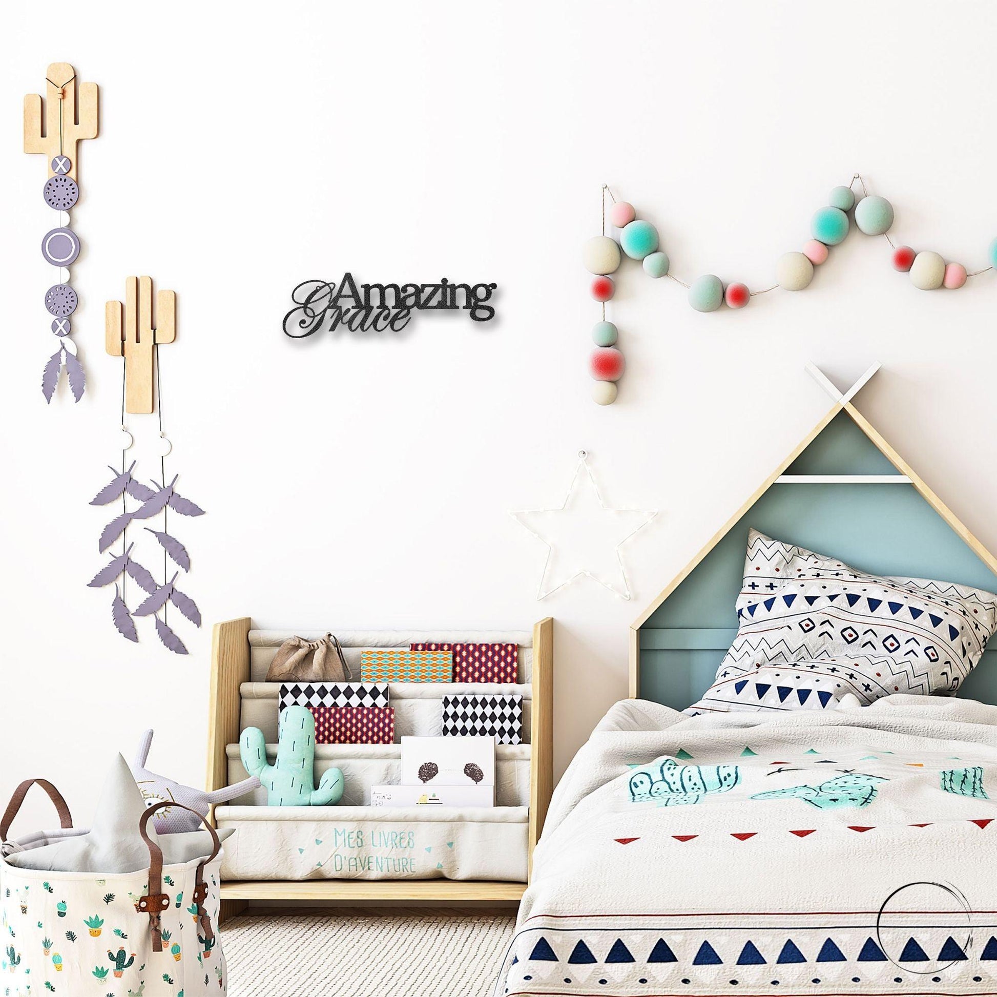 Amazing Grace Script Indoor Outdoor Steel Wall Sign Art - Mallard Moon Gift Shop