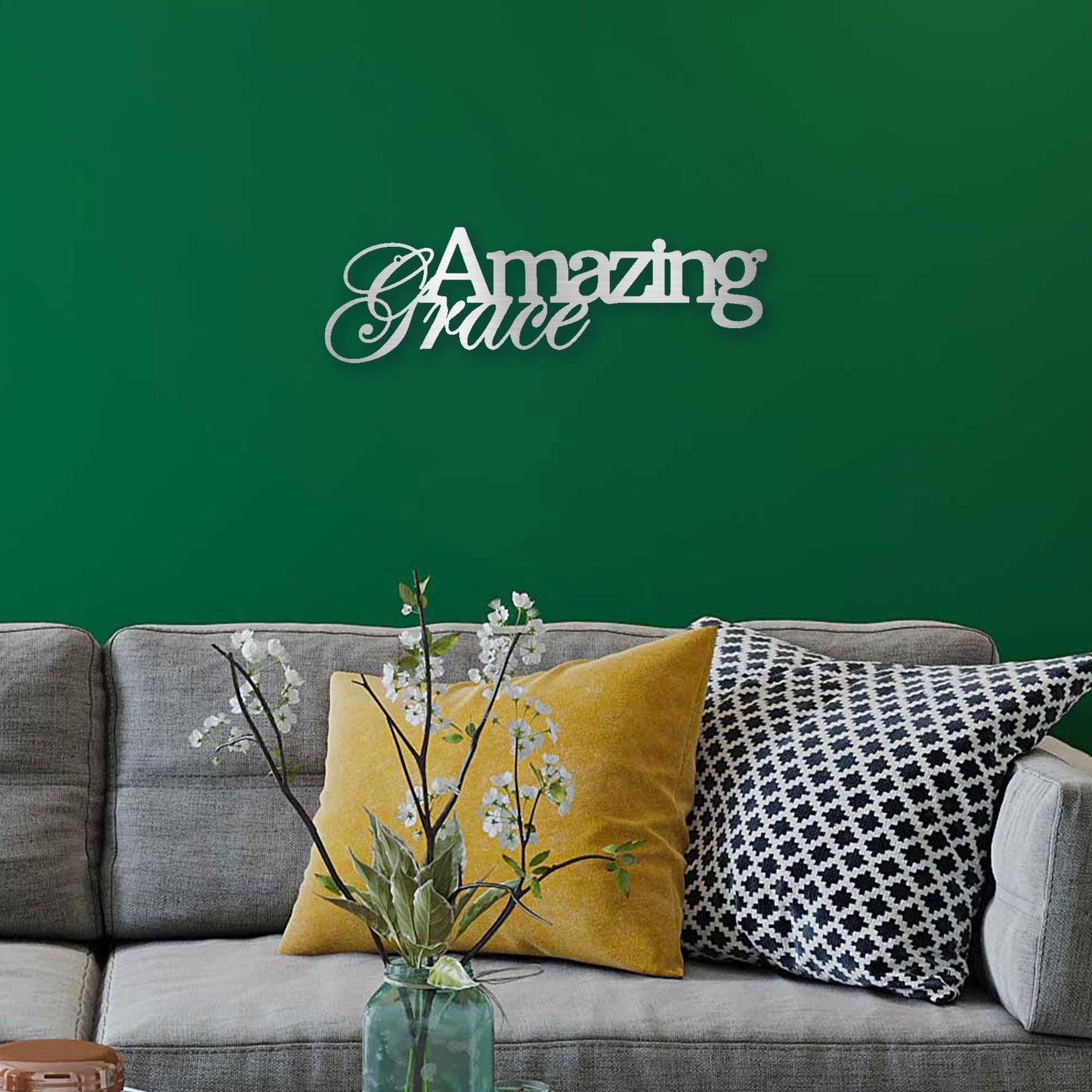 Amazing Grace Script Indoor Outdoor Steel Wall Sign Art - Mallard Moon Gift Shop