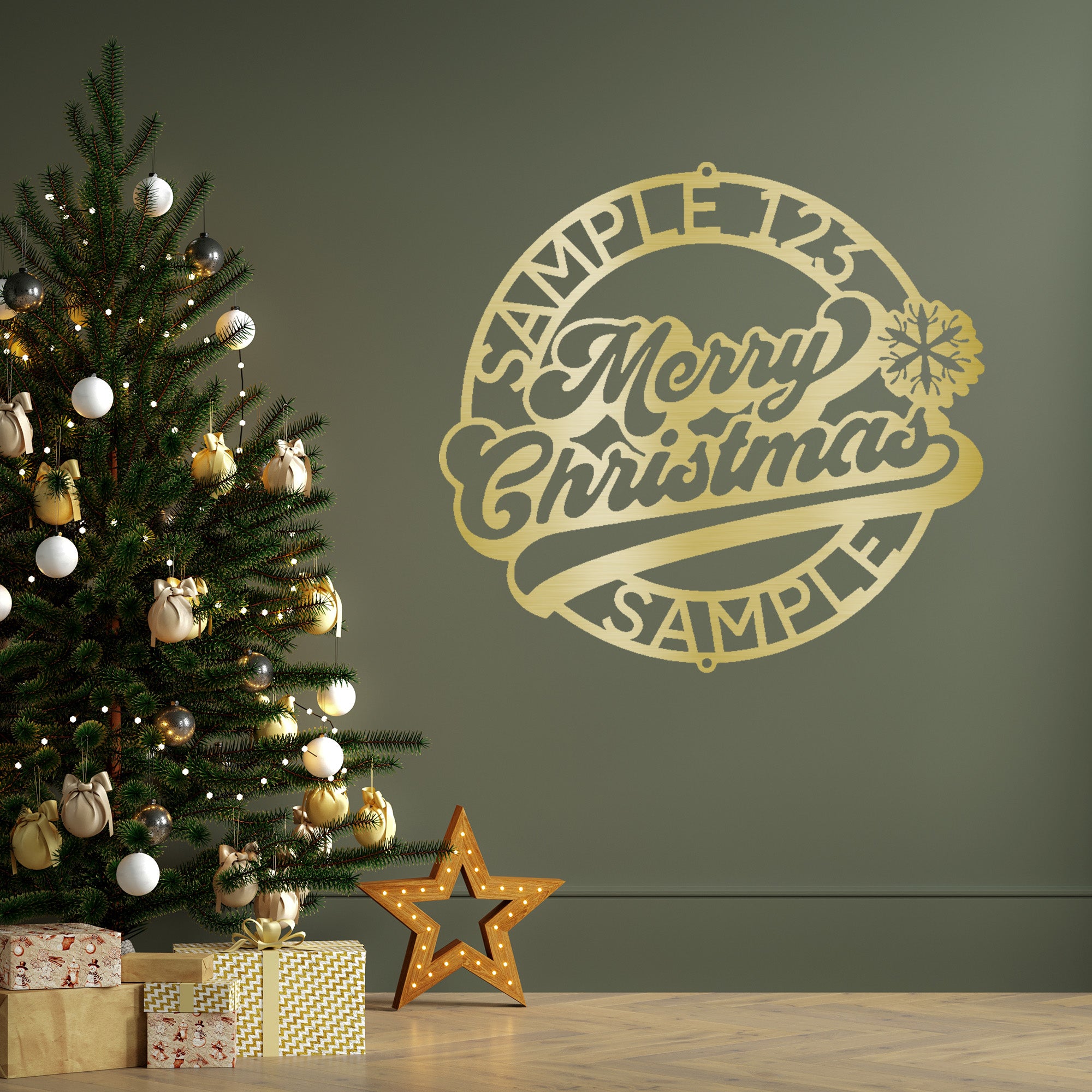 Merry Christmas Ring Custom Family Name Indoor Outdoor Steel Wall Sign Holiday Home Décor - Mallard Moon Gift Shop
