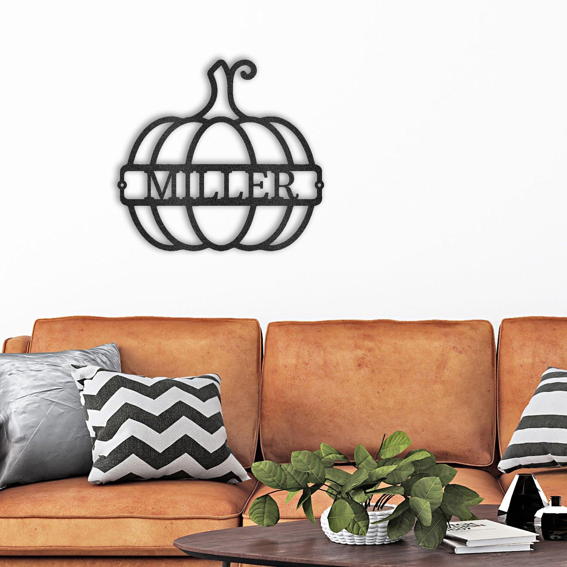 Big Pumpkin Monogram Personalized Indoor Outdoor Steel Wall Sign Art - Mallard Moon Gift Shop