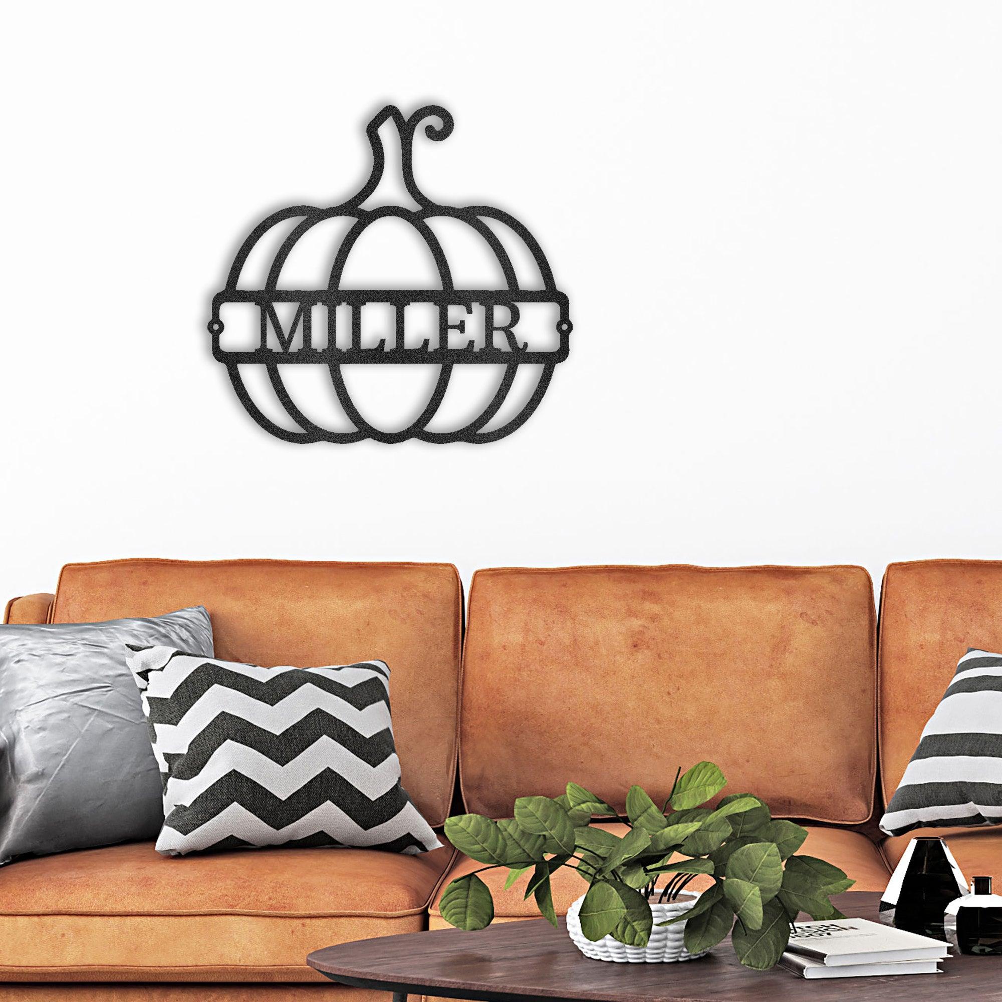 Big Pumpkin Monogram Personalized Indoor Outdoor Steel Wall Sign Art - Mallard Moon Gift Shop