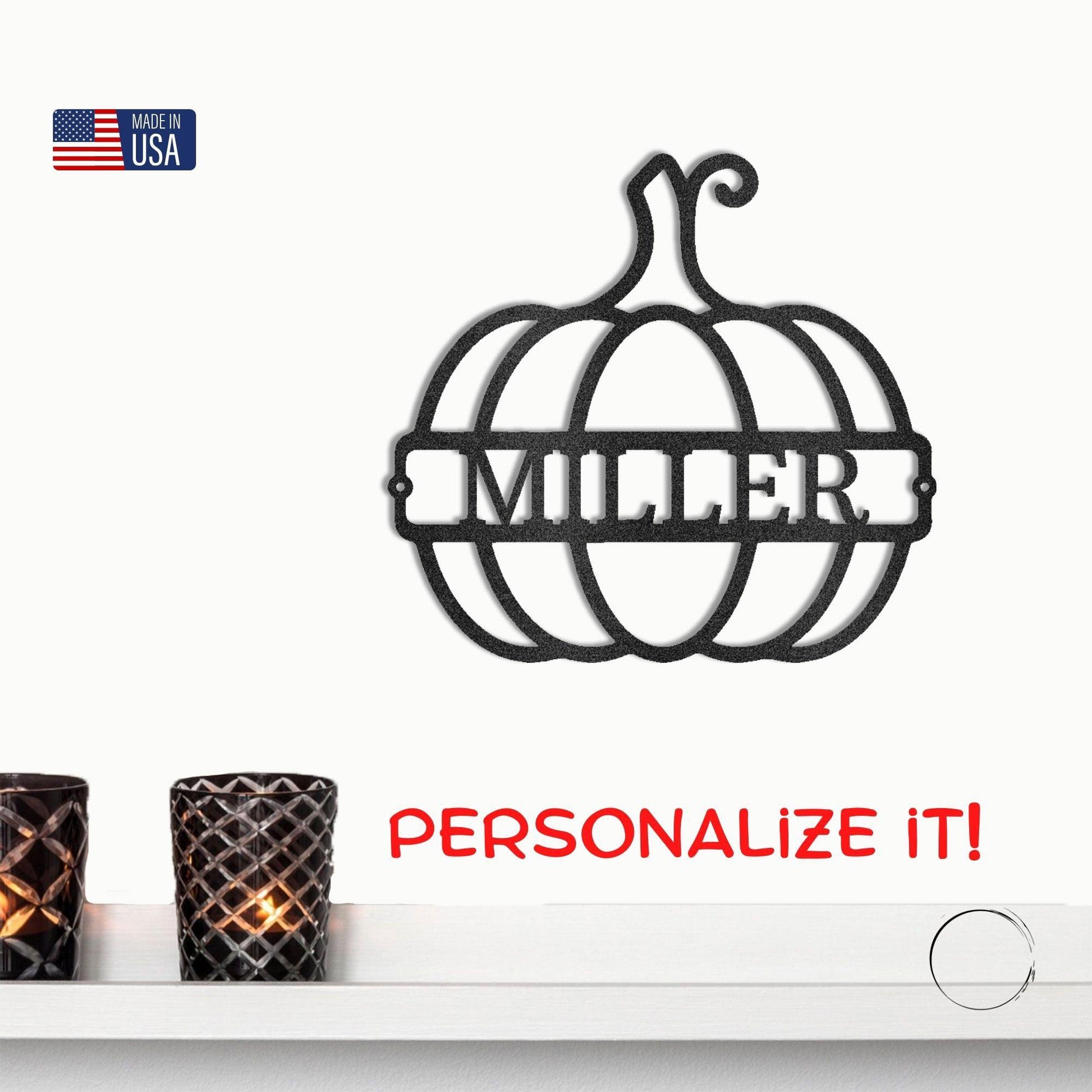 Big Pumpkin Monogram Personalized Indoor Outdoor Steel Wall Sign Art - Mallard Moon Gift Shop