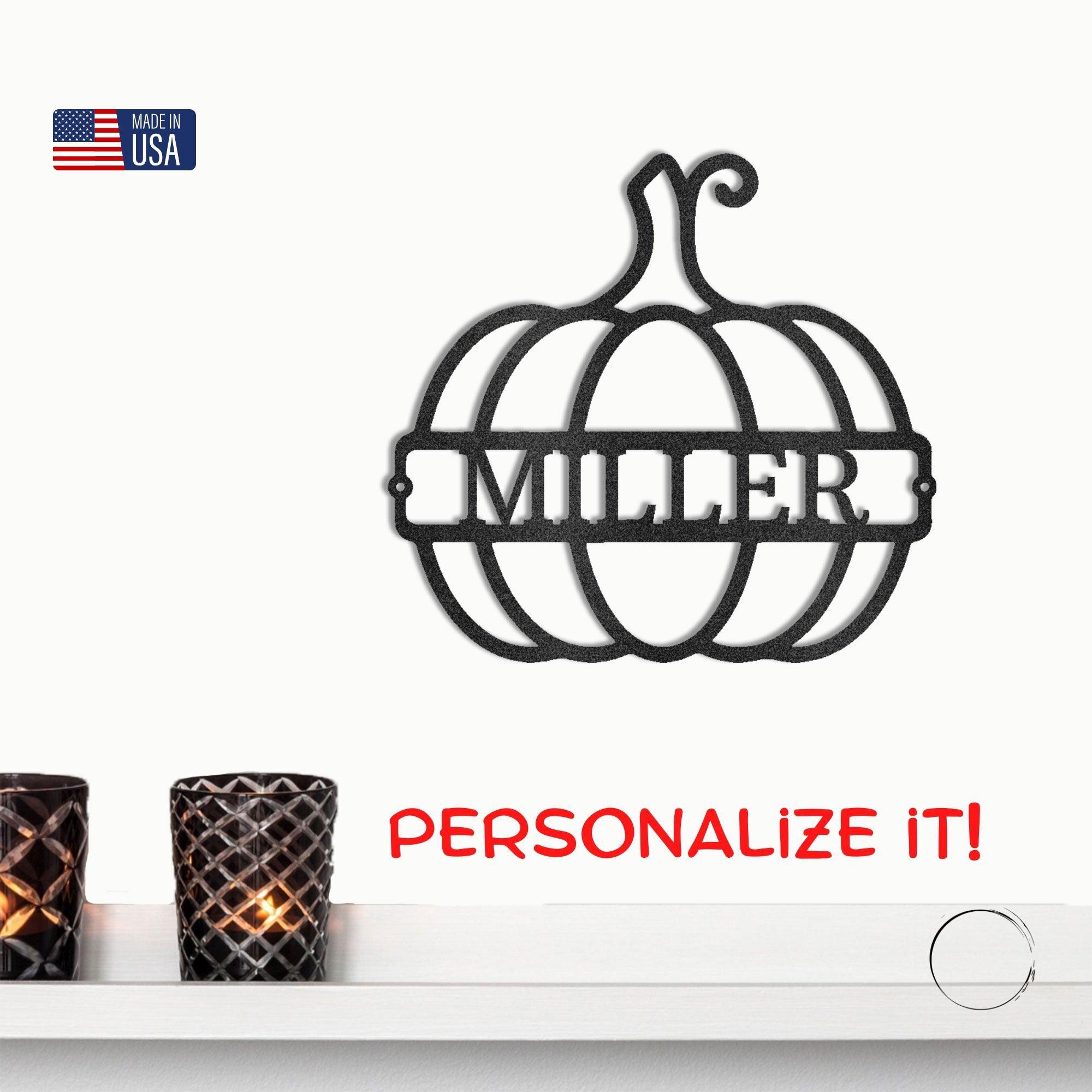 Big Pumpkin Monogram Personalized Indoor Outdoor Steel Wall Sign Art - Mallard Moon Gift Shop