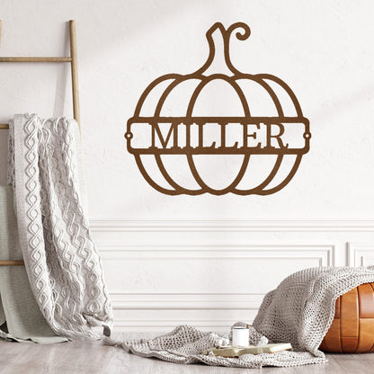 Big Pumpkin Monogram Personalized Indoor Outdoor Steel Wall Sign Art - Mallard Moon Gift Shop