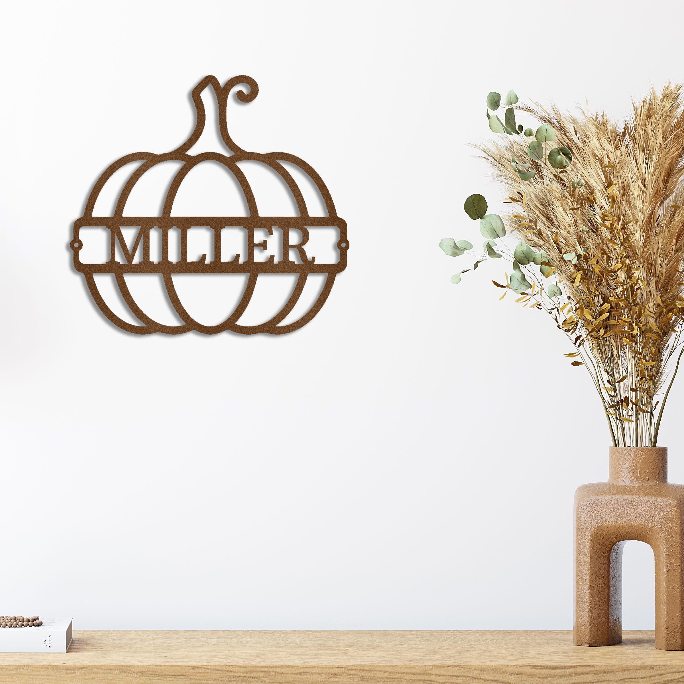 Big Pumpkin Monogram Personalized Indoor Outdoor Steel Wall Sign Art - Mallard Moon Gift Shop
