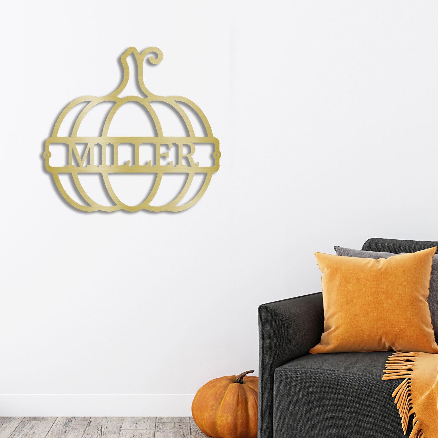 Big Pumpkin Monogram Personalized Indoor Outdoor Steel Wall Sign Art - Mallard Moon Gift Shop