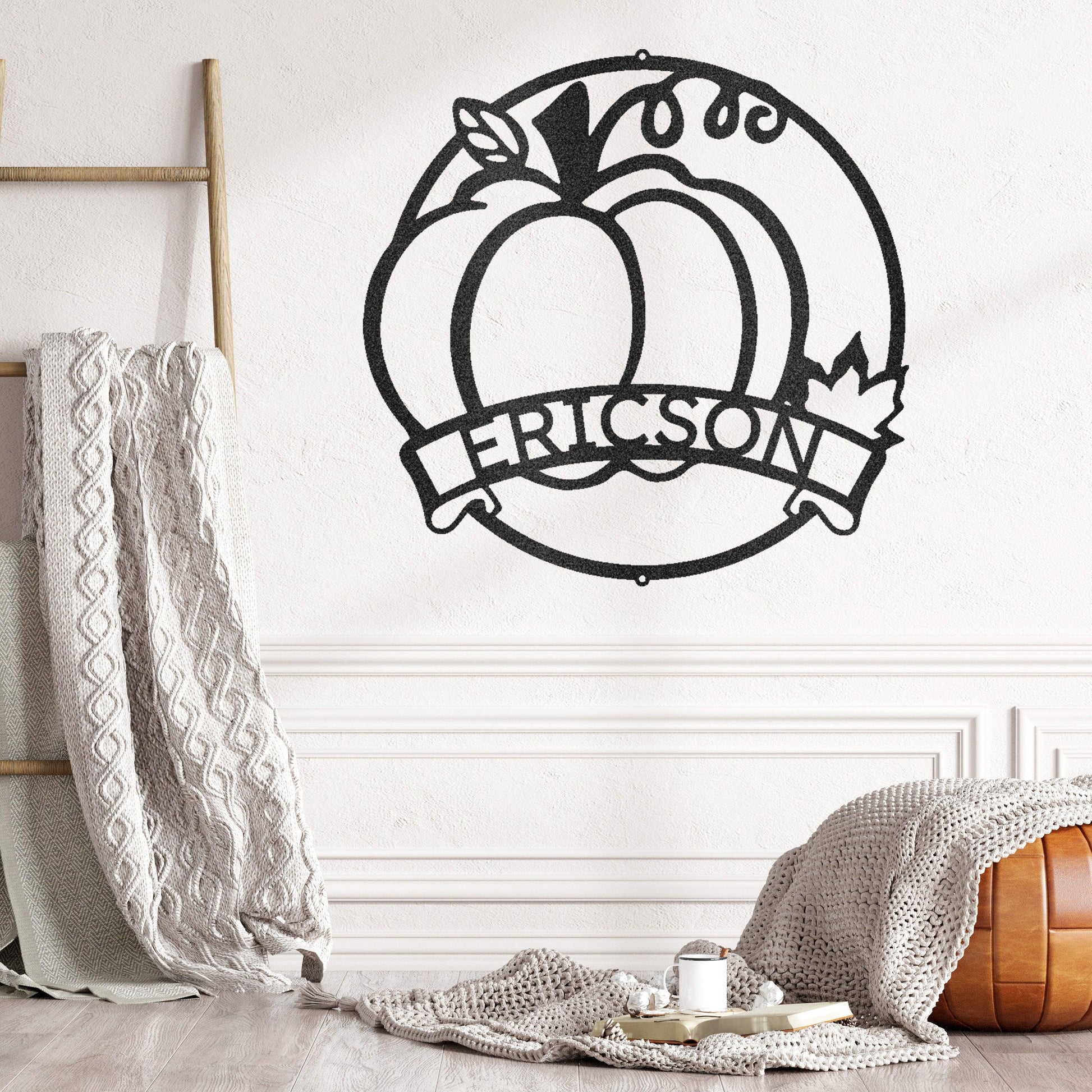 Fall Harvest Pumpkin Custom Monogram Family Name Indoor Outdoor Steel Wall Sign - Mallard Moon Gift Shop