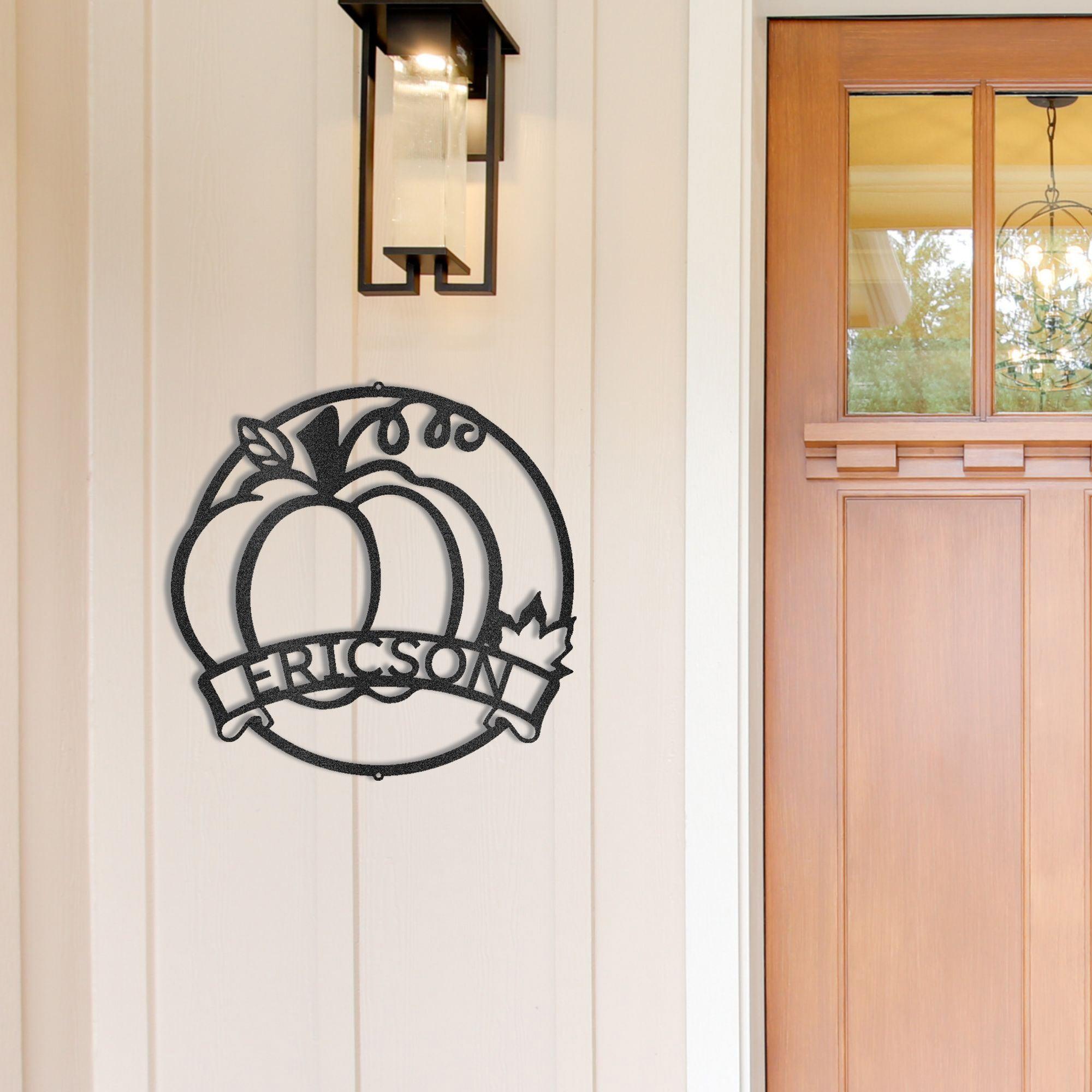 Fall Harvest Pumpkin Custom Monogram Family Name Indoor Outdoor Steel Wall Sign - Mallard Moon Gift Shop
