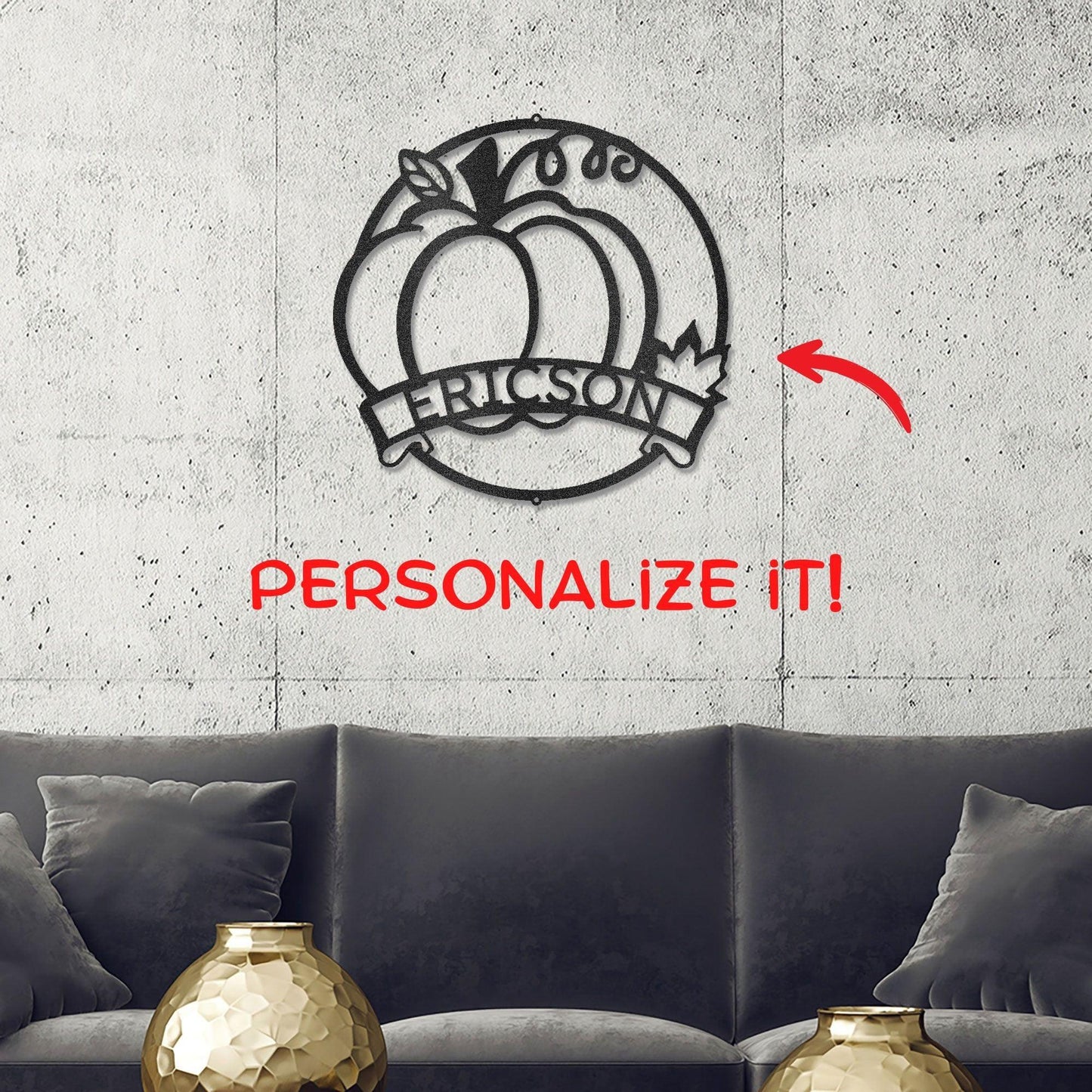 Fall Harvest Pumpkin Custom Monogram Family Name Indoor Outdoor Steel Wall Sign - Mallard Moon Gift Shop