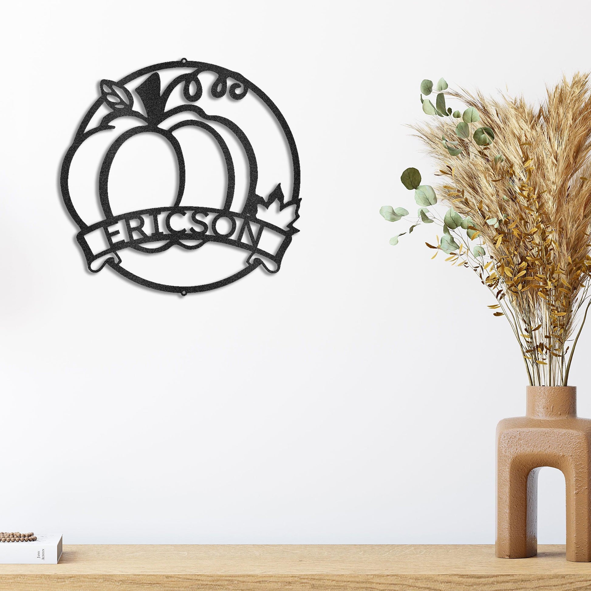 Fall Harvest Pumpkin Custom Monogram Family Name Indoor Outdoor Steel Wall Sign - Mallard Moon Gift Shop
