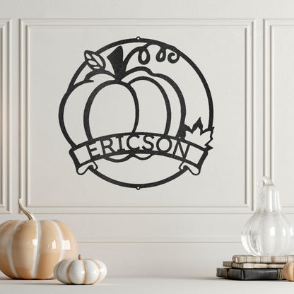 Fall Harvest Pumpkin Custom Monogram Family Name Indoor Outdoor Steel Wall Sign - Mallard Moon Gift Shop