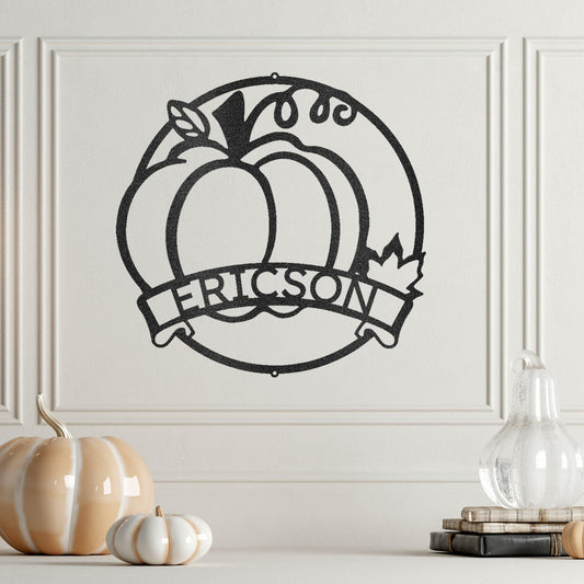 Fall Harvest Pumpkin Custom Monogram Family Name Indoor Outdoor Steel Wall Sign - Mallard Moon Gift Shop