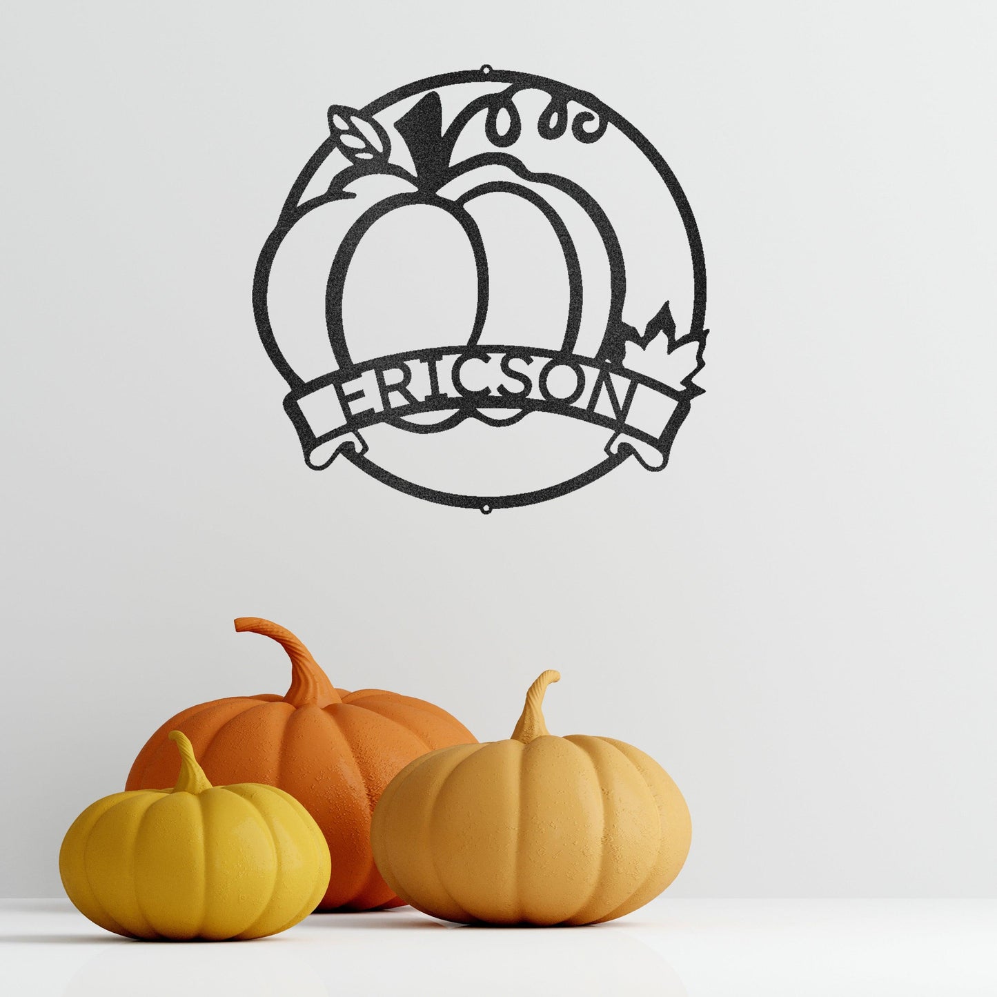 Fall Harvest Pumpkin Custom Monogram Family Name Indoor Outdoor Steel Wall Sign - Mallard Moon Gift Shop