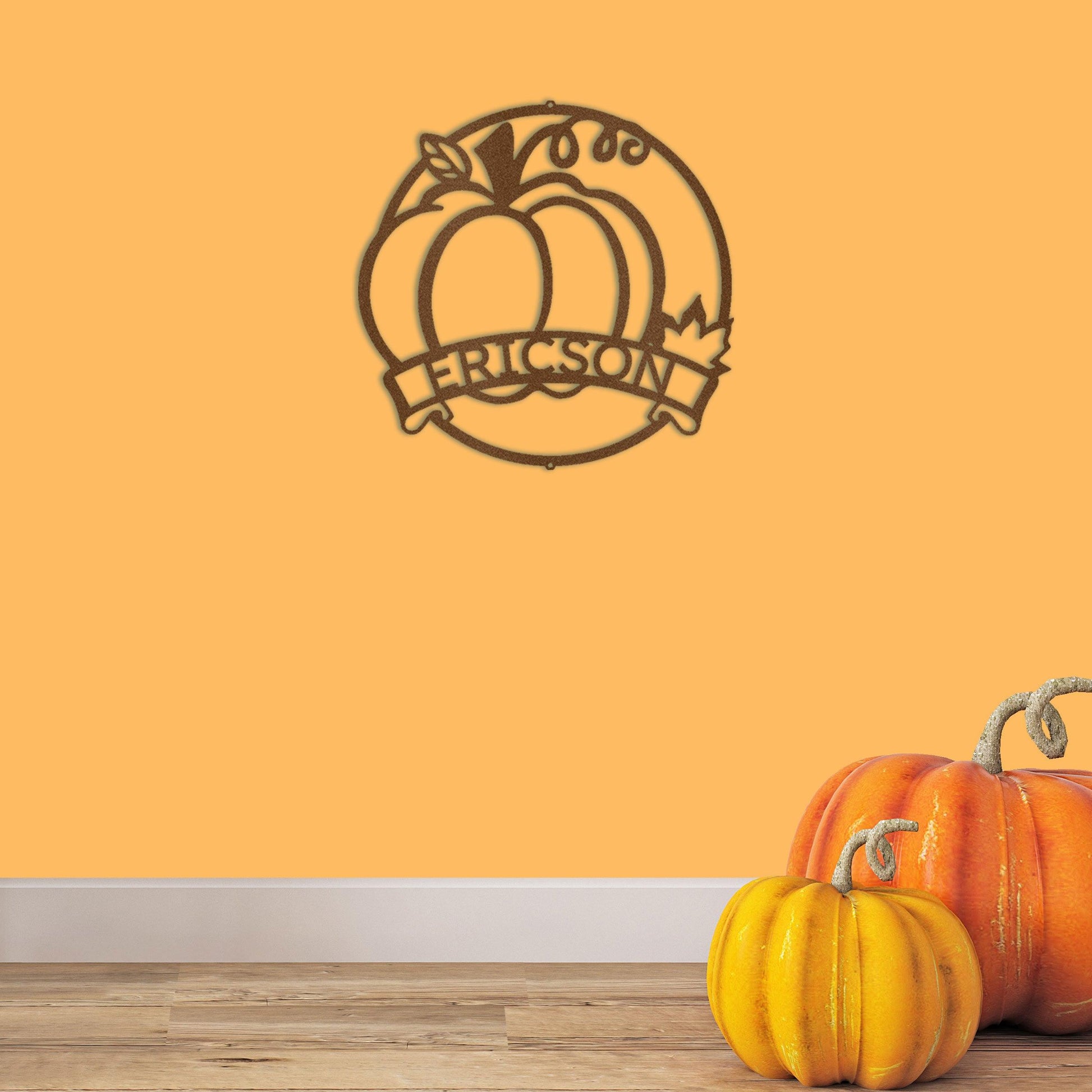 Fall Harvest Pumpkin Custom Monogram Family Name Indoor Outdoor Steel Wall Sign - Mallard Moon Gift Shop