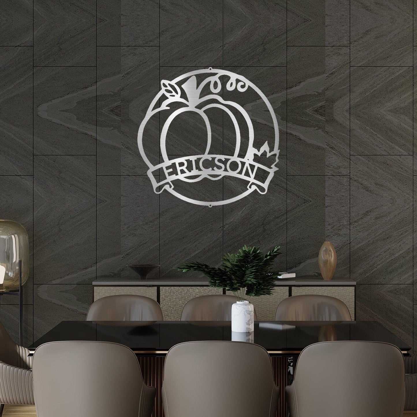 Fall Harvest Pumpkin Custom Monogram Family Name Indoor Outdoor Steel Wall Sign - Mallard Moon Gift Shop