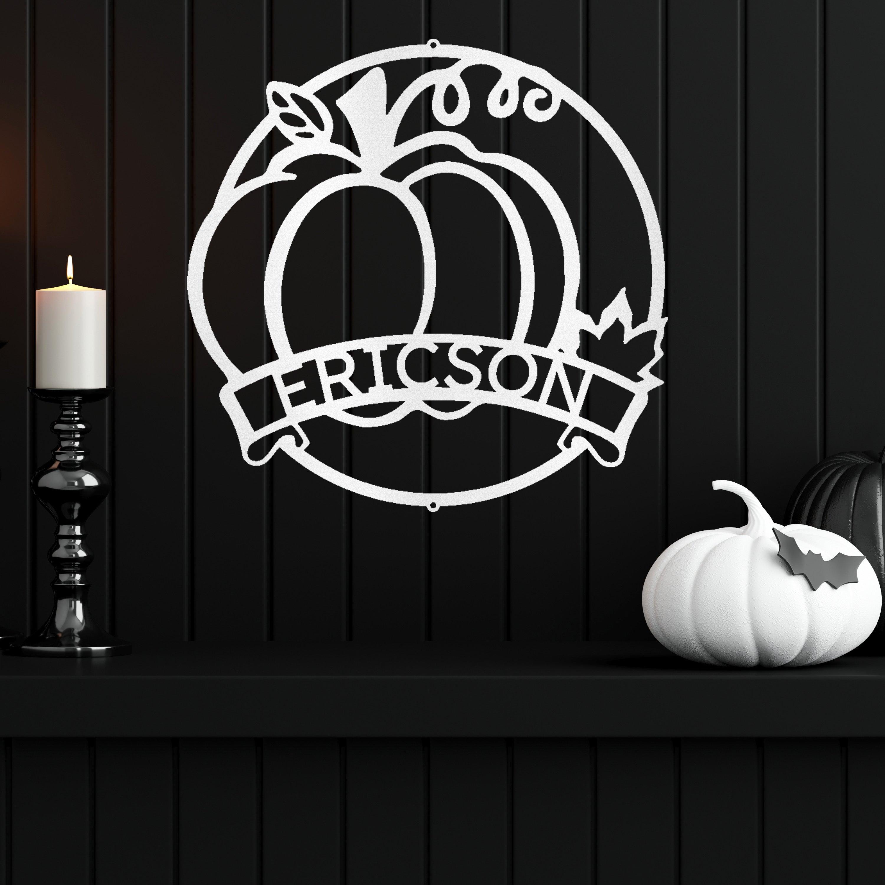Fall Harvest Pumpkin Custom Monogram Family Name Indoor Outdoor Steel Wall Sign - Mallard Moon Gift Shop