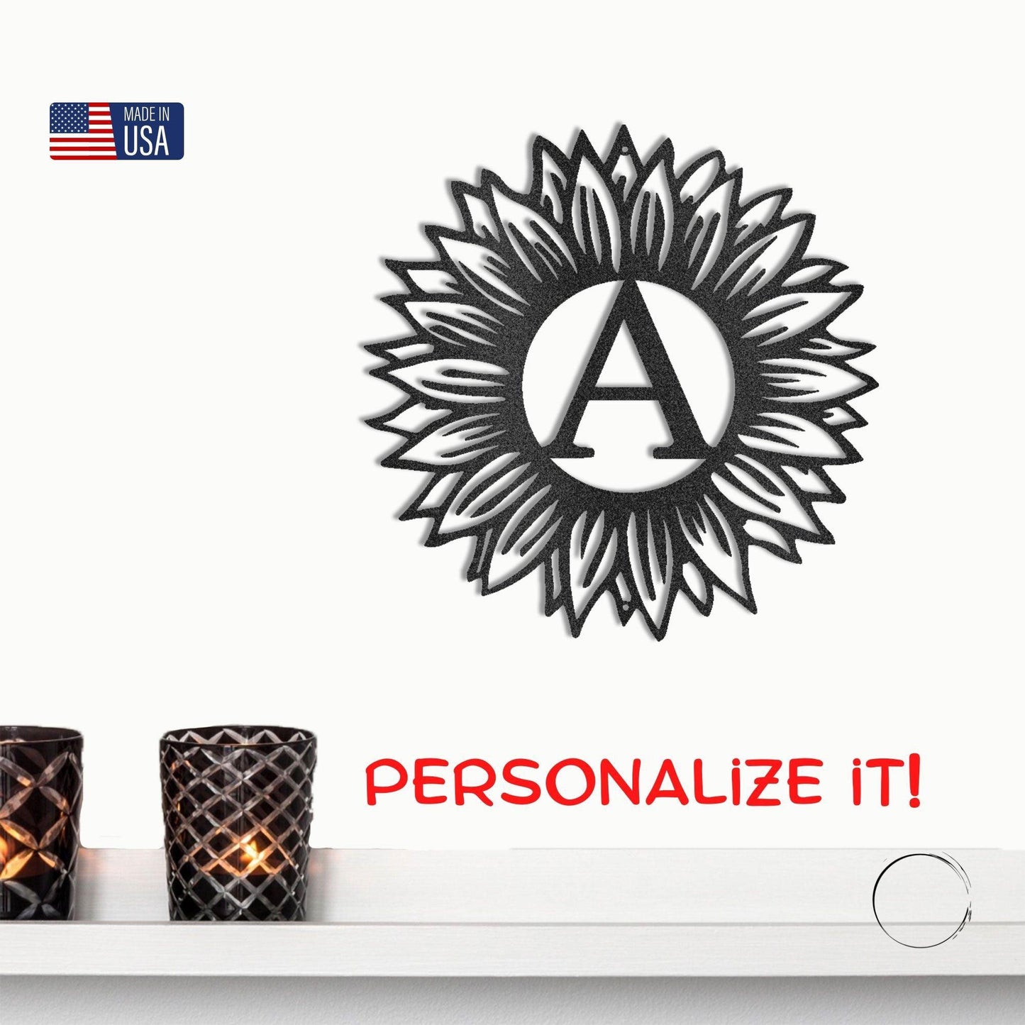 Sunflower Monogram Metal Art - Custom Initial, Perfect for Home & Garden - Mallard Moon Gift Shop