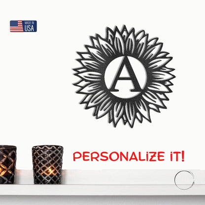 Sunflower Monogram Metal Art - Custom Initial, Perfect for Home & Garden - Mallard Moon Gift Shop