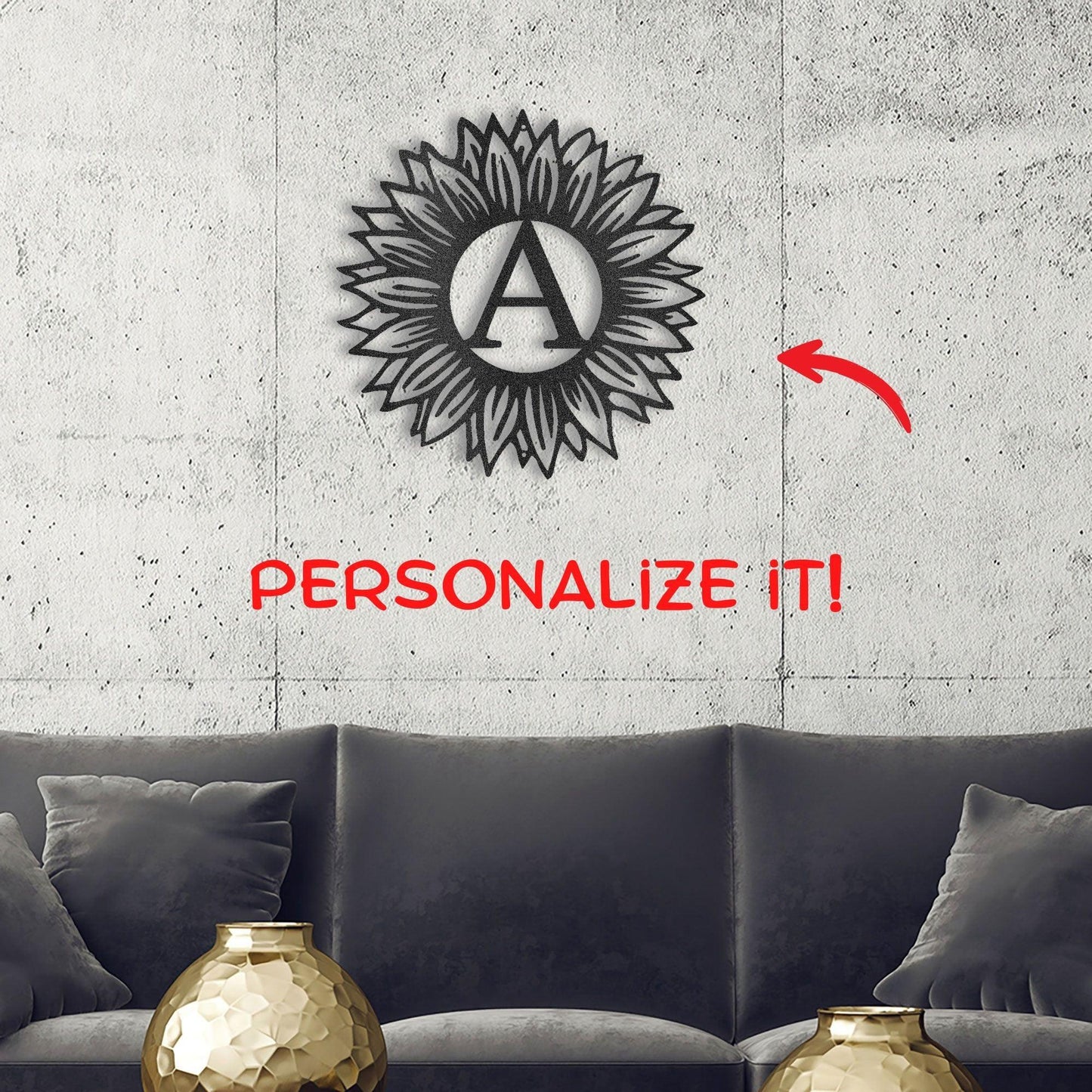 Sunflower Monogram Metal Art - Custom Initial, Perfect for Home & Garden - Mallard Moon Gift Shop