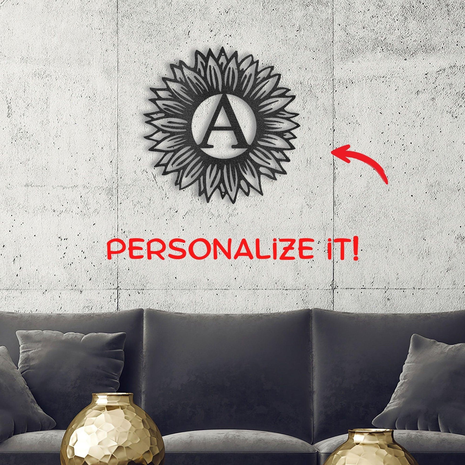 Sunflower Monogram Metal Art - Custom Initial, Perfect for Home & Garden - Mallard Moon Gift Shop