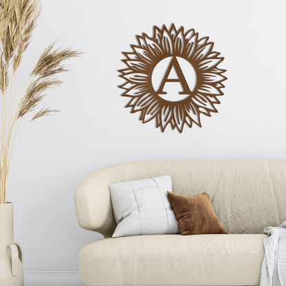 Sunflower Monogram Metal Art - Custom Initial, Perfect for Home & Garden - Mallard Moon Gift Shop