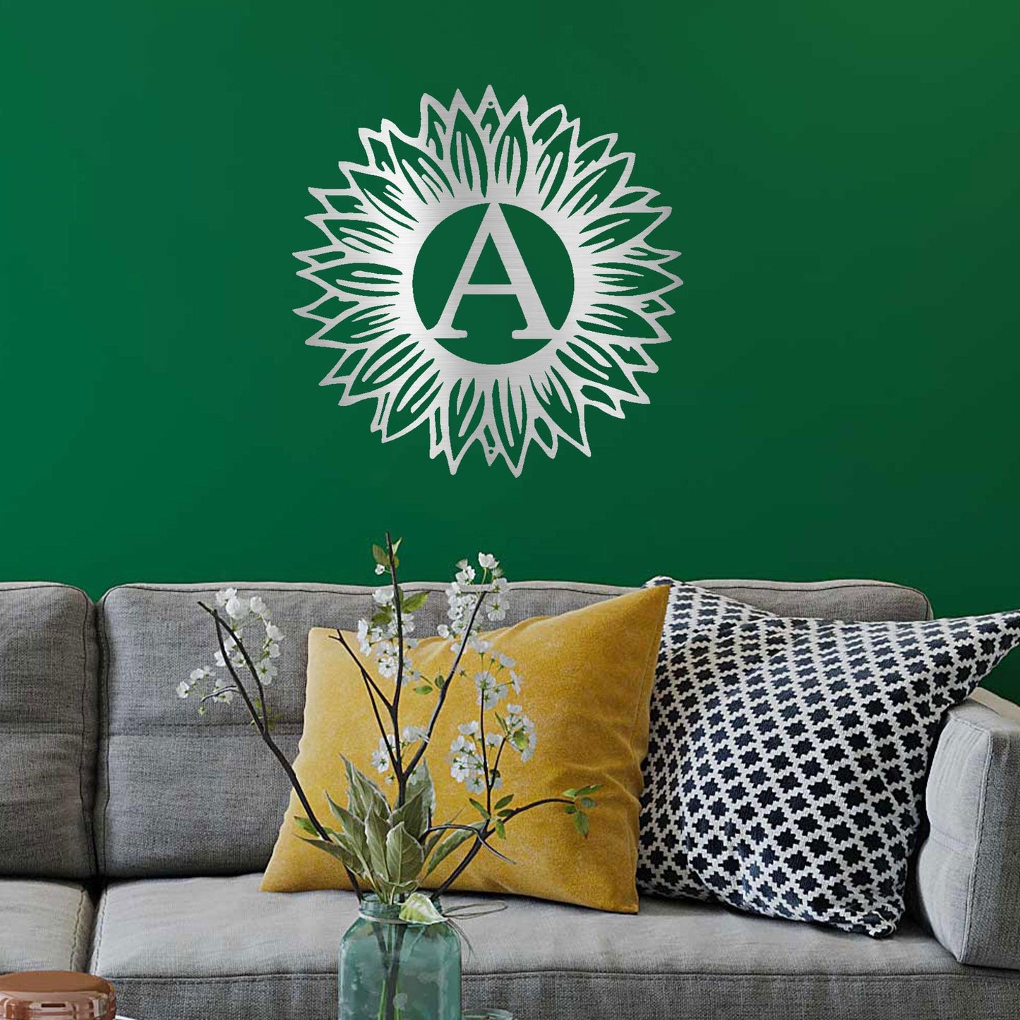 Sunflower Monogram Metal Art - Custom Initial, Perfect for Home & Garden - Mallard Moon Gift Shop