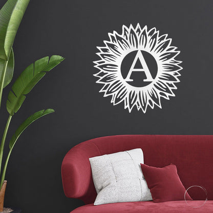 Sunflower Monogram Metal Art - Custom Initial, Perfect for Home & Garden - Mallard Moon Gift Shop