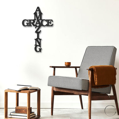 Amazing Grace Cross Metal Art Wall Sign - Mallard Moon Gift Shop
