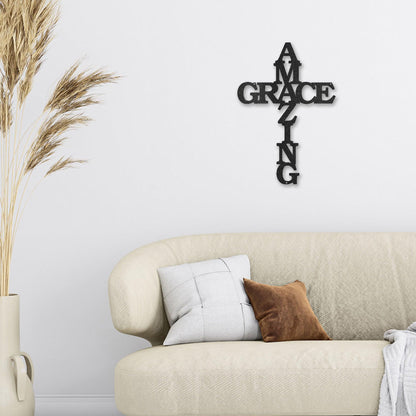 Amazing Grace Cross Metal Art Wall Sign - Mallard Moon Gift Shop