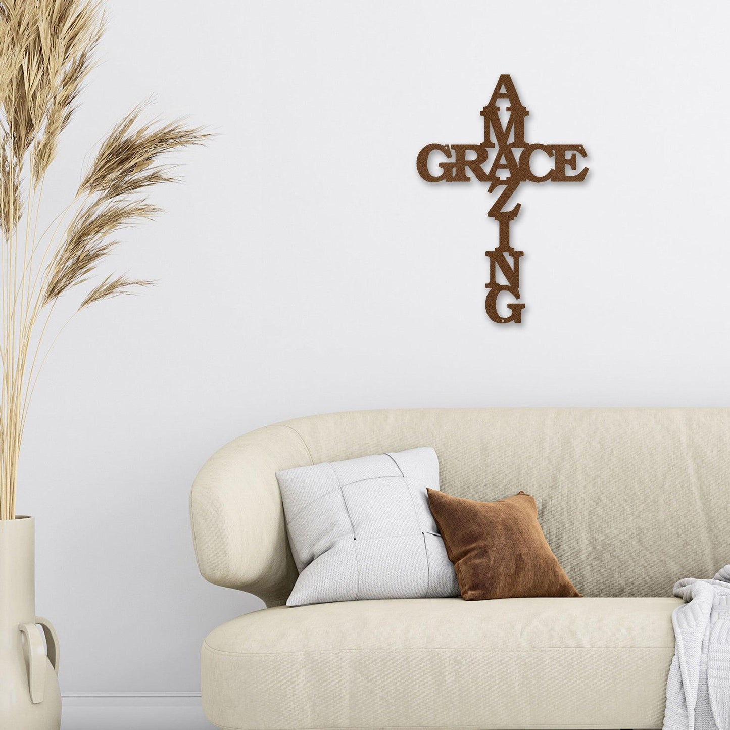 Amazing Grace Cross Metal Art Wall Sign - Mallard Moon Gift Shop