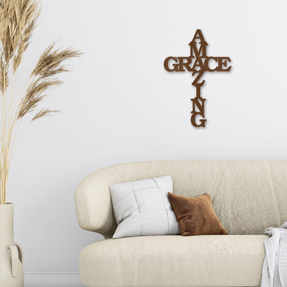 Amazing Grace Cross Metal Art Wall Sign - Mallard Moon Gift Shop