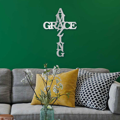 Amazing Grace Cross Metal Art Wall Sign - Mallard Moon Gift Shop