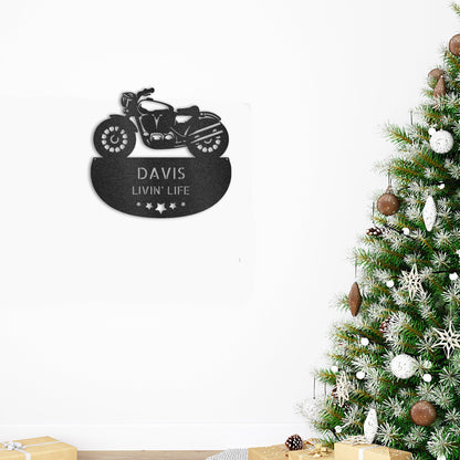 Personalized Motorcycle Metal Wall Sign – Custom Name Laser-Cut Steel Art for Indoors & Outdoors - Mallard Moon Gift Shop