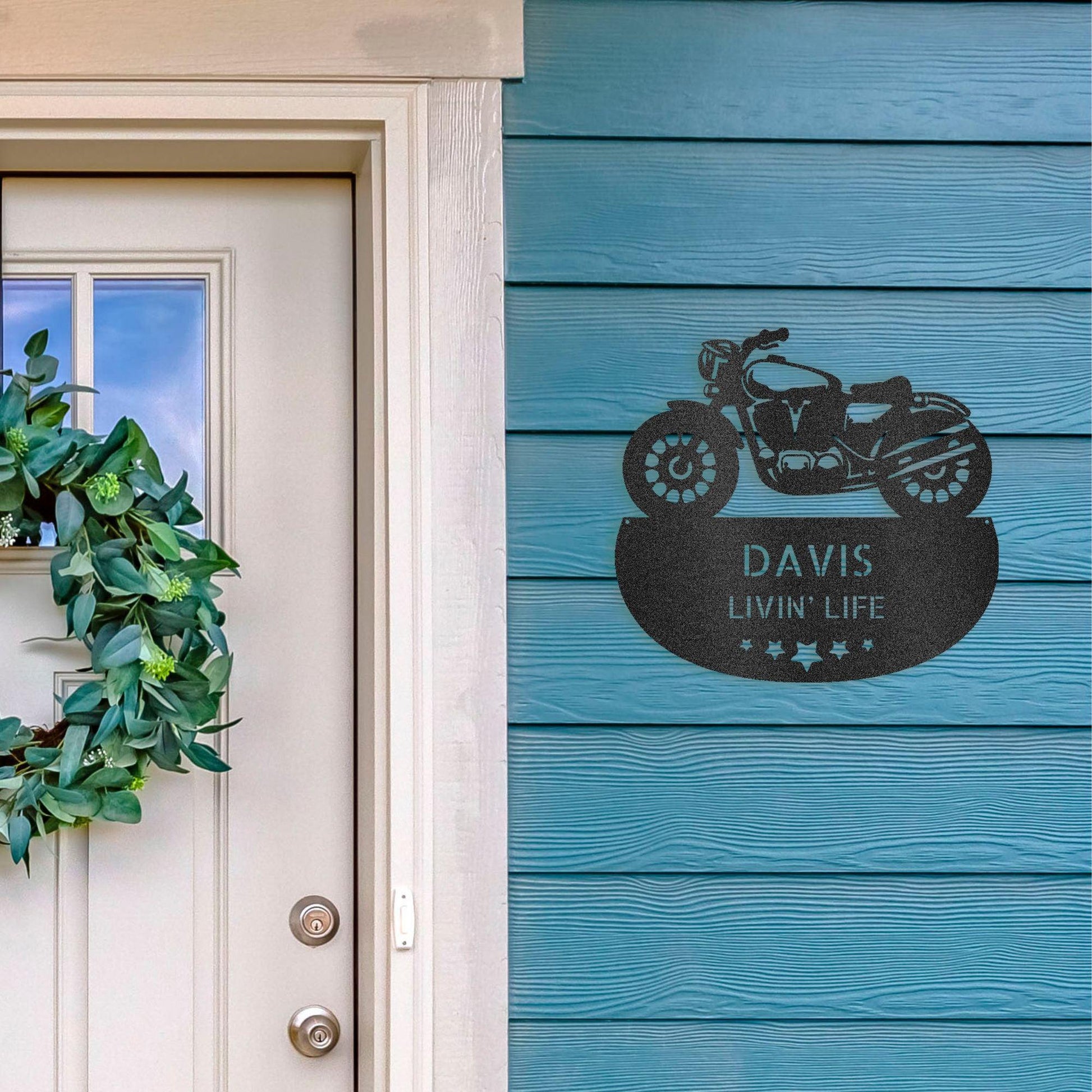 Personalized Motorcycle Metal Wall Sign – Custom Name Laser-Cut Steel Art for Indoors & Outdoors - Mallard Moon Gift Shop