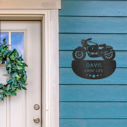 Personalized Motorcycle Metal Wall Sign – Custom Name Laser-Cut Steel Art for Indoors & Outdoors - Mallard Moon Gift Shop