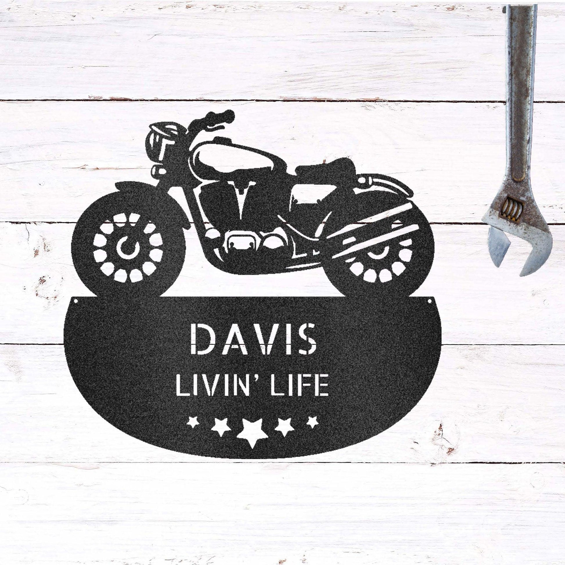 Personalized Motorcycle Metal Wall Sign – Custom Name Laser-Cut Steel Art for Indoors & Outdoors - Mallard Moon Gift Shop
