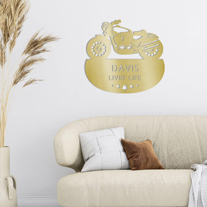 Personalized Motorcycle Metal Wall Sign – Custom Name Laser-Cut Steel Art for Indoors & Outdoors - Mallard Moon Gift Shop
