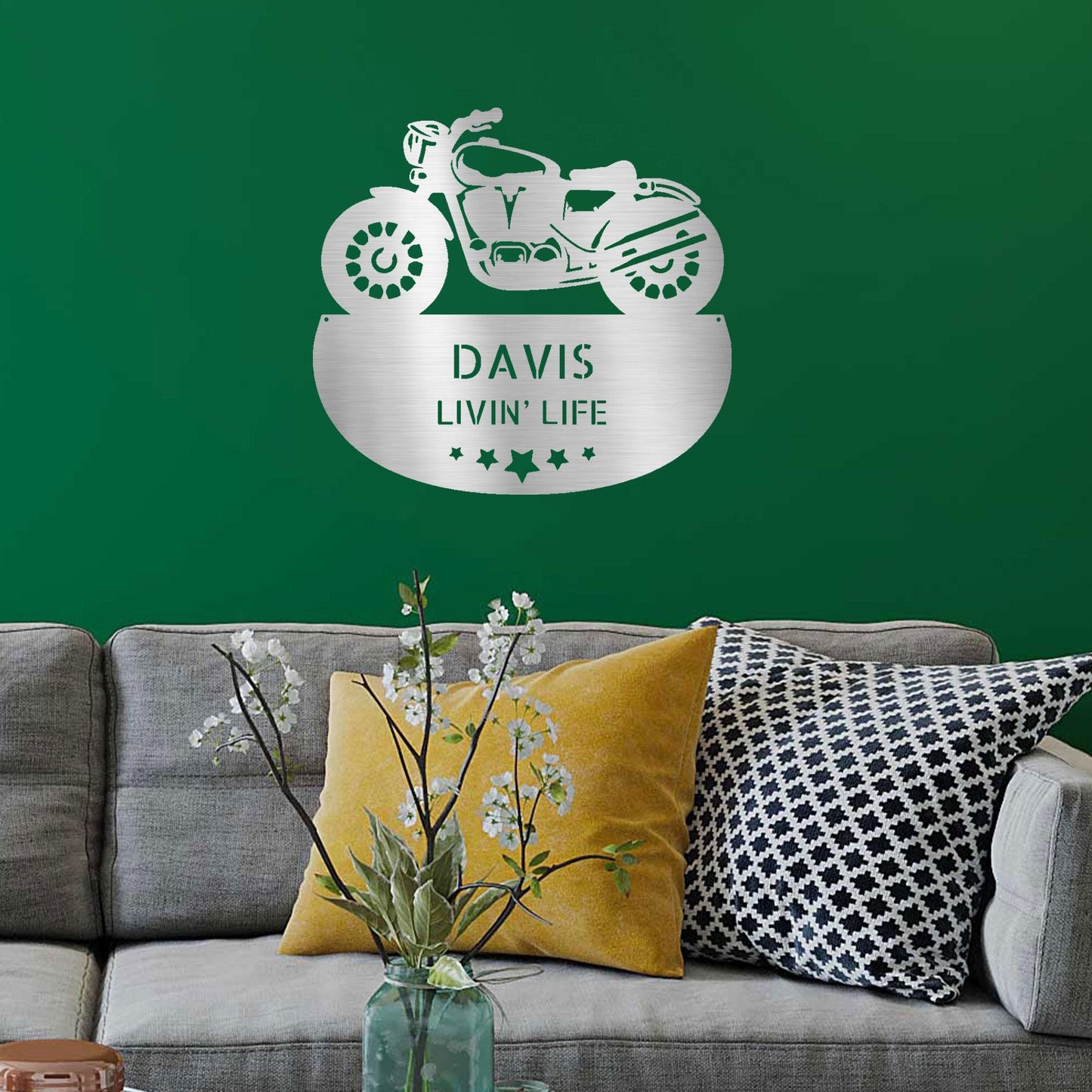 Personalized Motorcycle Metal Wall Sign – Custom Name Laser-Cut Steel Art for Indoors & Outdoors - Mallard Moon Gift Shop
