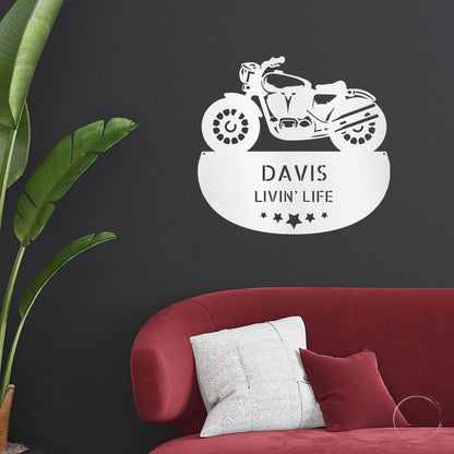 Personalized Motorcycle Metal Wall Sign – Custom Name Laser-Cut Steel Art for Indoors & Outdoors - Mallard Moon Gift Shop