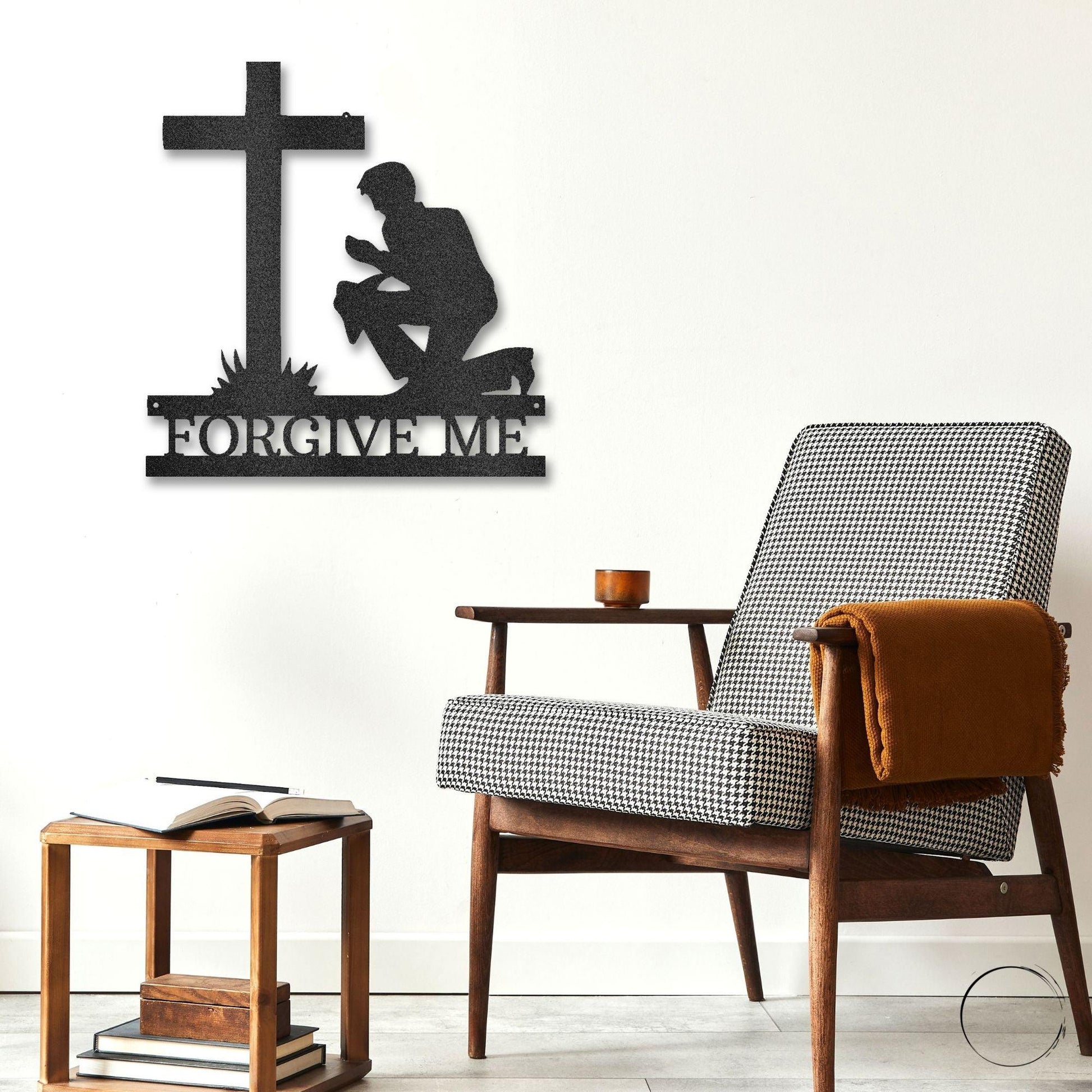 Praying Man Kneeling at Cross Spiritual Metal Art Wall Sign - Mallard Moon Gift Shop