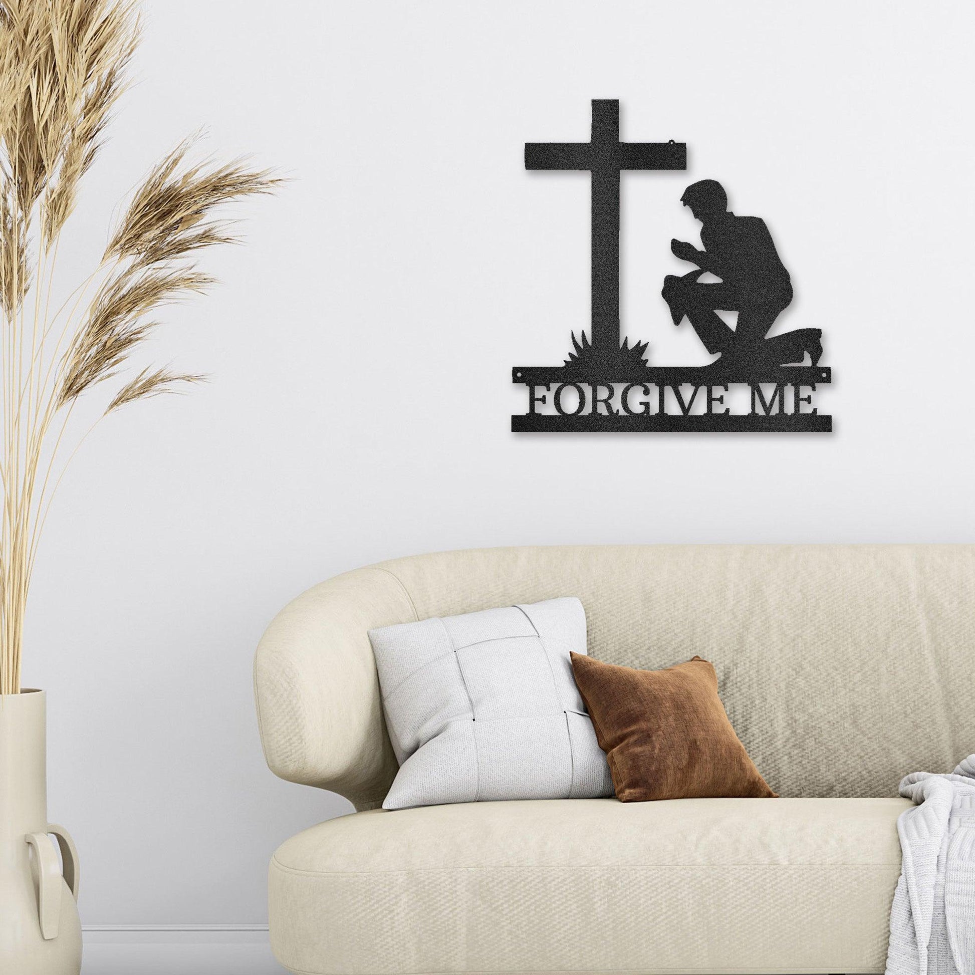 Praying Man Kneeling at Cross Spiritual Metal Art Wall Sign - Mallard Moon Gift Shop