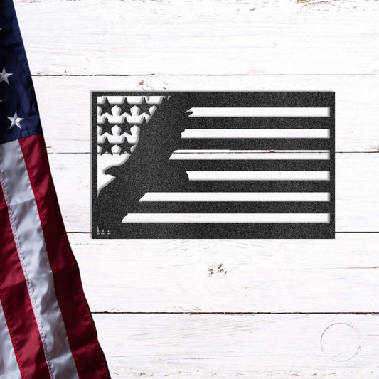 American Flag with Flying Eagle – Metal Wall Art – 16-Gauge Steel – Made in the USA – Patriotic Wall Decor for Home, Cabin, Office or Outdoor Space – 5 Sizes & 5 Colors - Mallard Moon Gift Shop