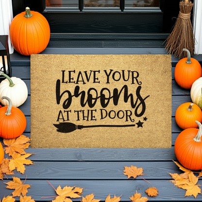 Leave Your Brooms at the Door Halloween Doormat – Funny Witch Outdoor Mat - Mallard Moon