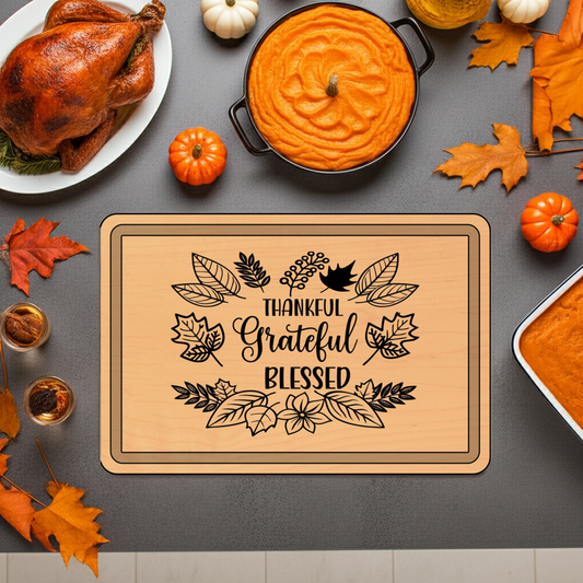 Engraved Wooden Cutting Board, Thankful Grateful Blessed Kitchen Decor, Personalized Gift for Thanksgiving, Wedding, Housewarming - Mallard Moon
