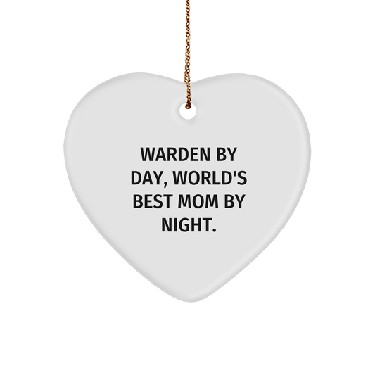 Warden Gifts by Day, Mom's Love Shines at Night, Heart Ornament for Christmas